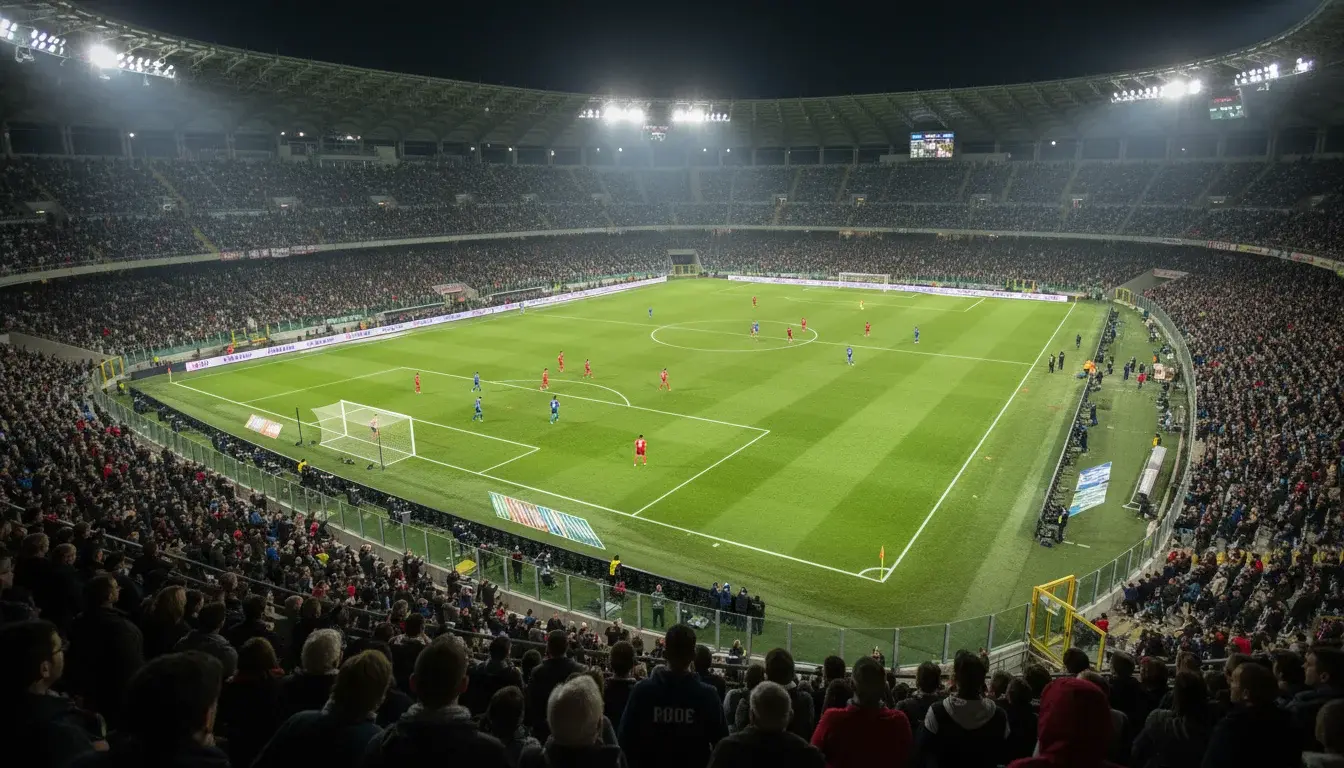 Tifosi che guardano partita di calcio in uno stadio