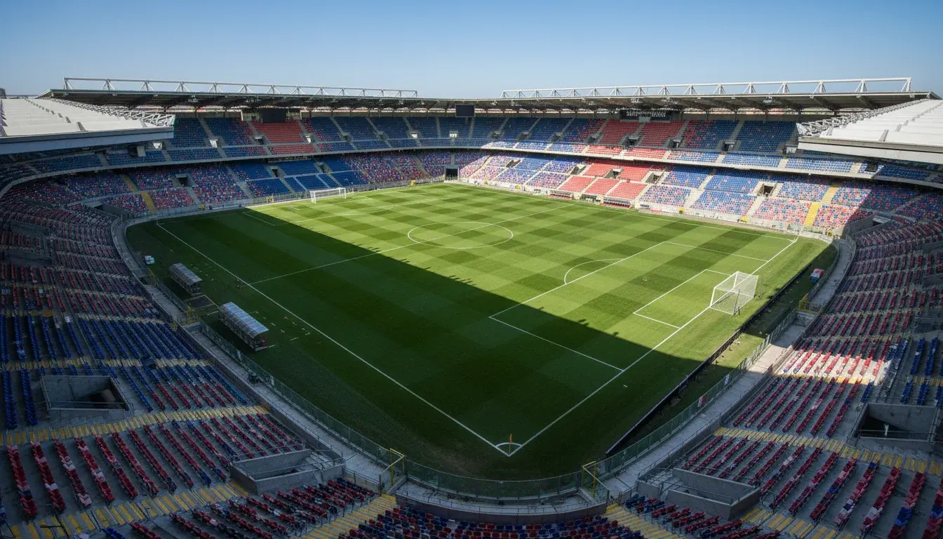 Stadio di calcio italiano con campo verde e tribune
