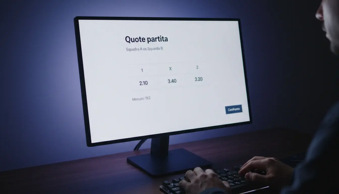 Schermo con quote calcio e analisi probabilità